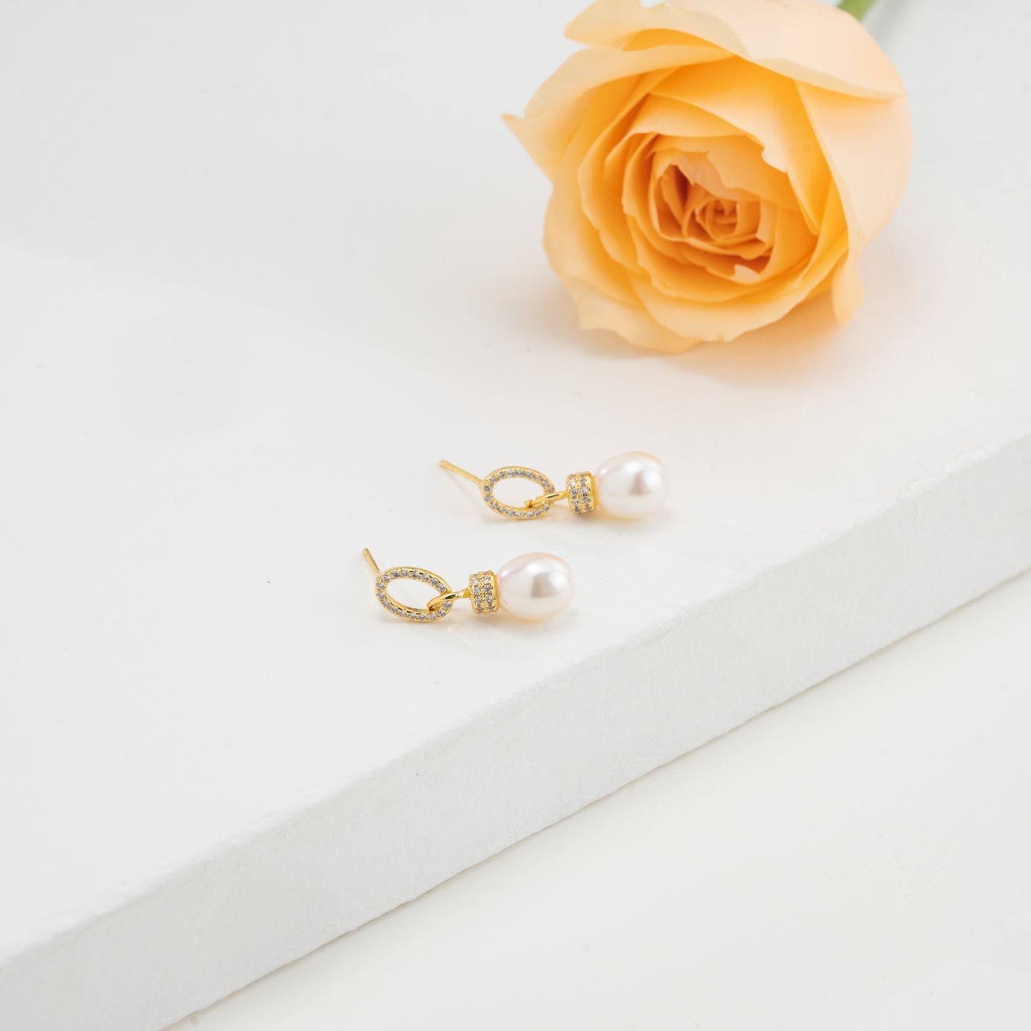 Classic White Drop Freshwater Pearl Hanging Studs Earrings