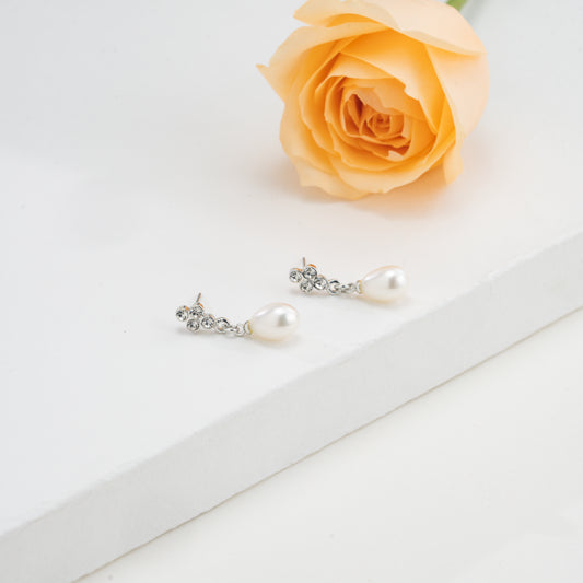 Pristine White Drop Hanging Studs Earrings