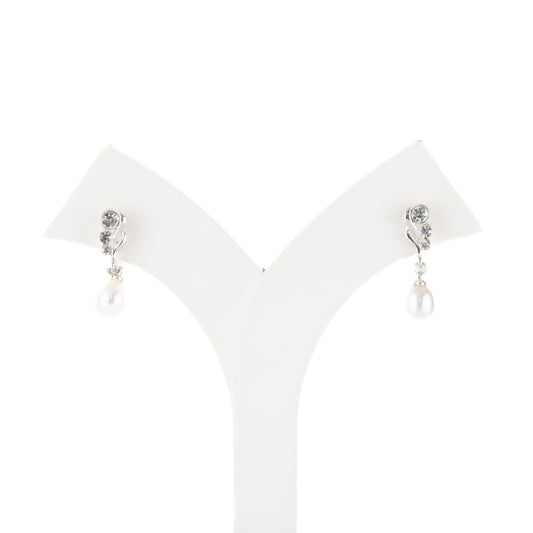 Silken White Drop Freshwater Pearl Stud Earrings