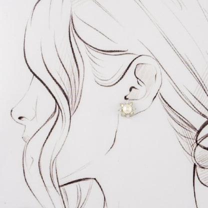 Grace White Stone Pearl Freshwater Stud Earrings