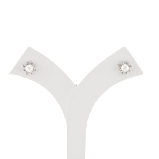 Grace White Stone Pearl Freshwater Stud Earrings