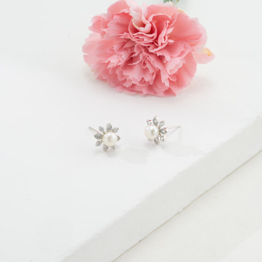 Grace White Stone Pearl Freshwater Stud Earrings