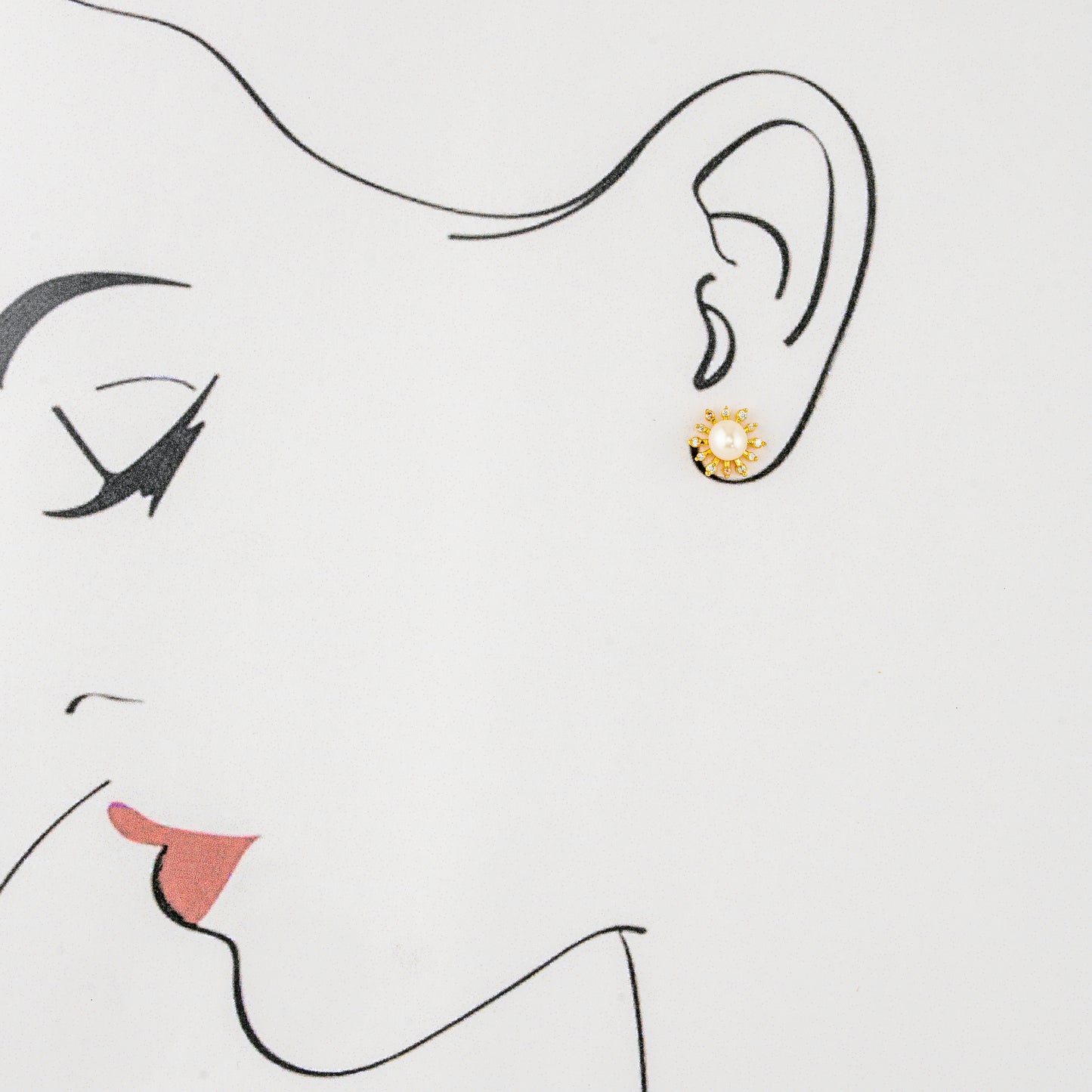 Striking White Stone Freshwater Pearl Stud Earrings