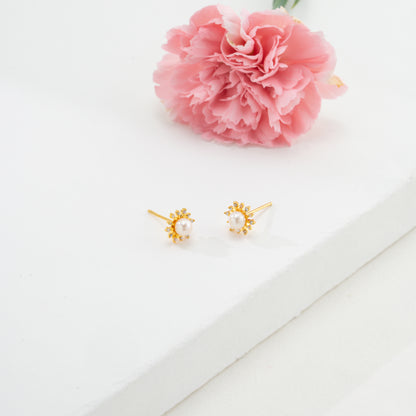 Striking White Stone Freshwater Pearl Stud Earrings