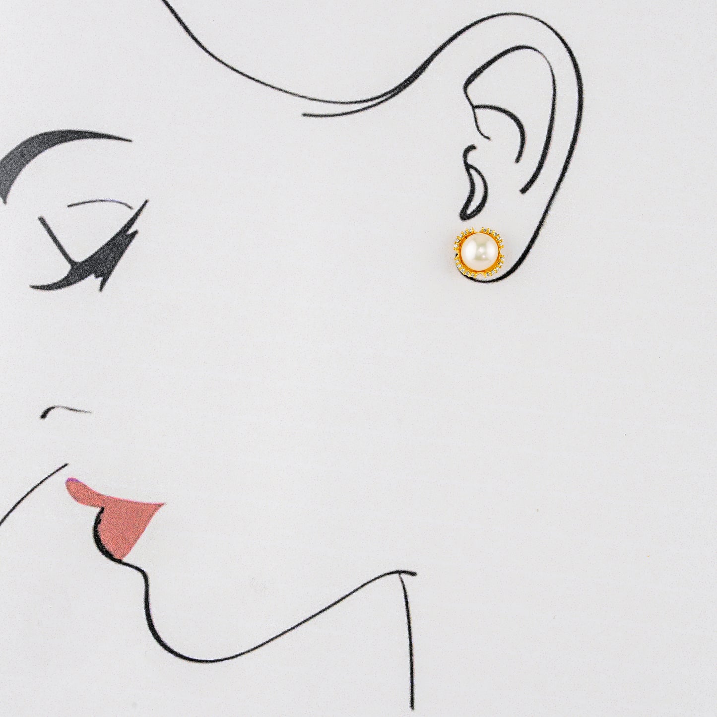 Glittering White Stone Freshwater Pearl Stud Earrings