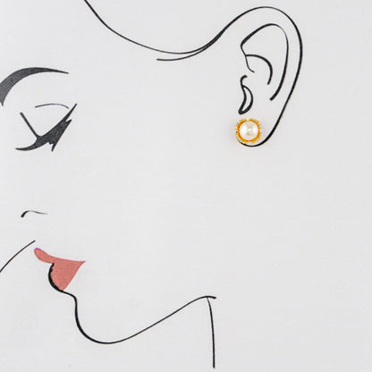 Glittering White Stone Freshwater Pearl Stud Earrings