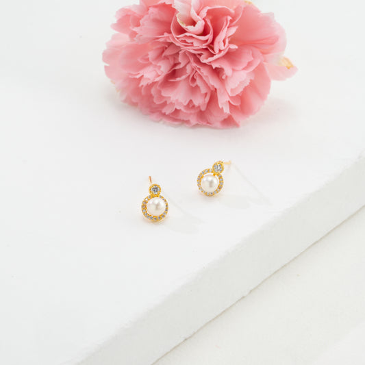 Glowing White Stone Freshwater Pearl Stud Earrings