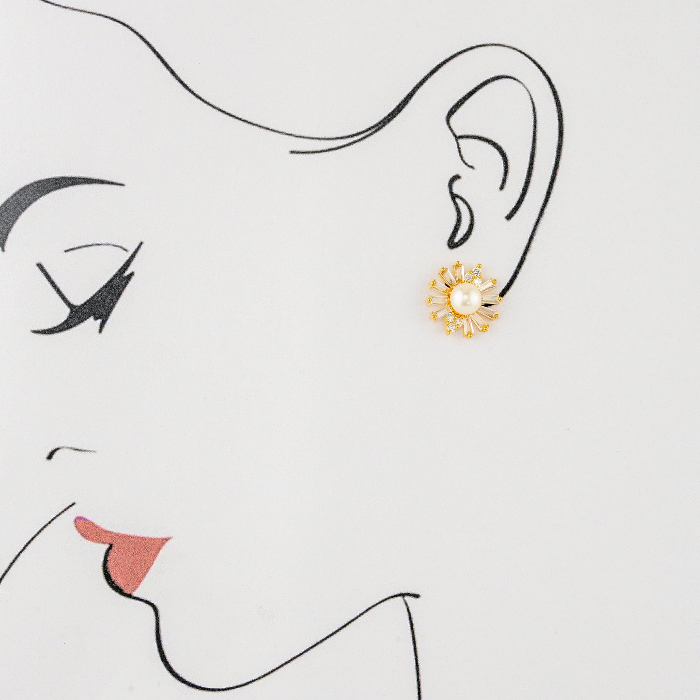 Glamour White Stone Freshwater Pearl Stud Earrings