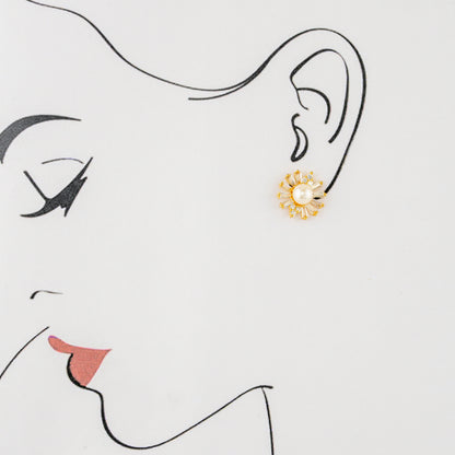 Glamour White Stone Freshwater Pearl Stud Earrings