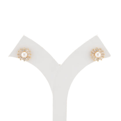 Glamour White Stone Freshwater Pearl Stud Earrings