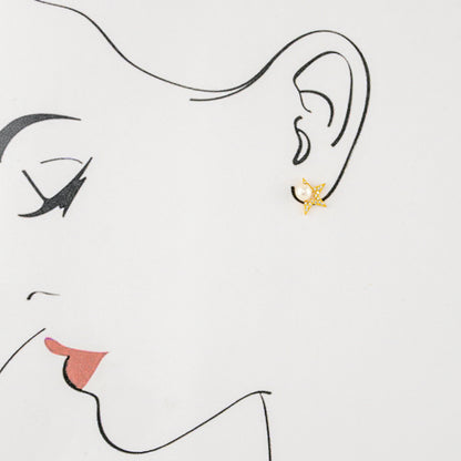 Precious White Stone Freshwater Pearl Stud Earrings