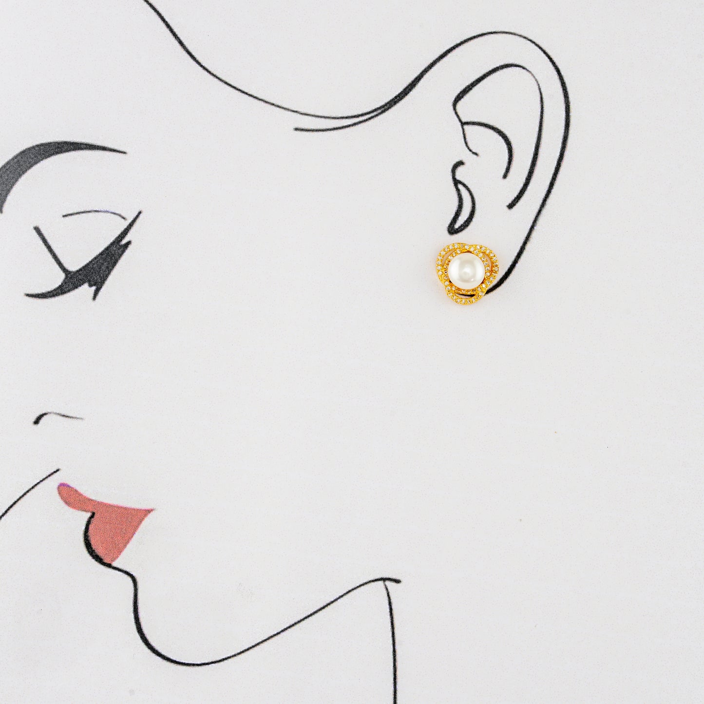 Perfection White Stone Freshwater Pearl Stud Earrings