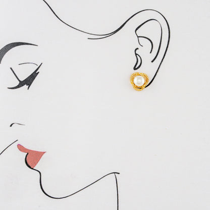 Perfection White Stone Freshwater Pearl Stud Earrings