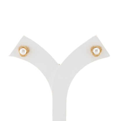 Perfection White Stone Freshwater Pearl Stud Earrings