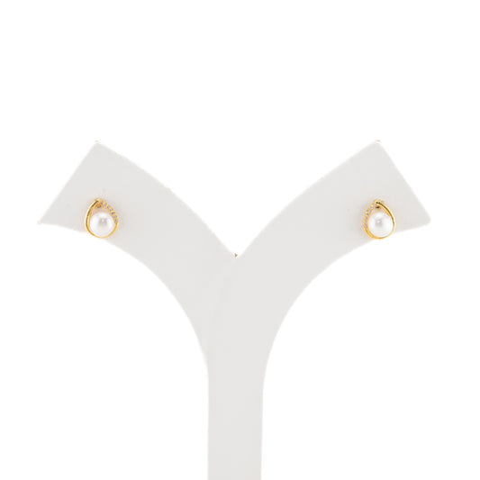 Enduring White Stone Freshwater Pearl Stud Earrings