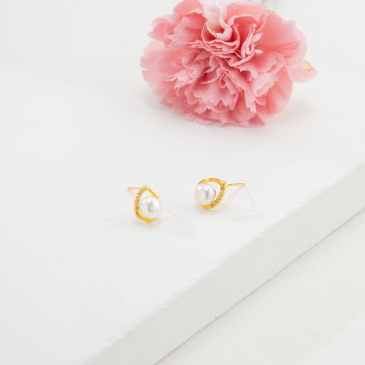 Enduring White Stone Freshwater Pearl Stud Earrings