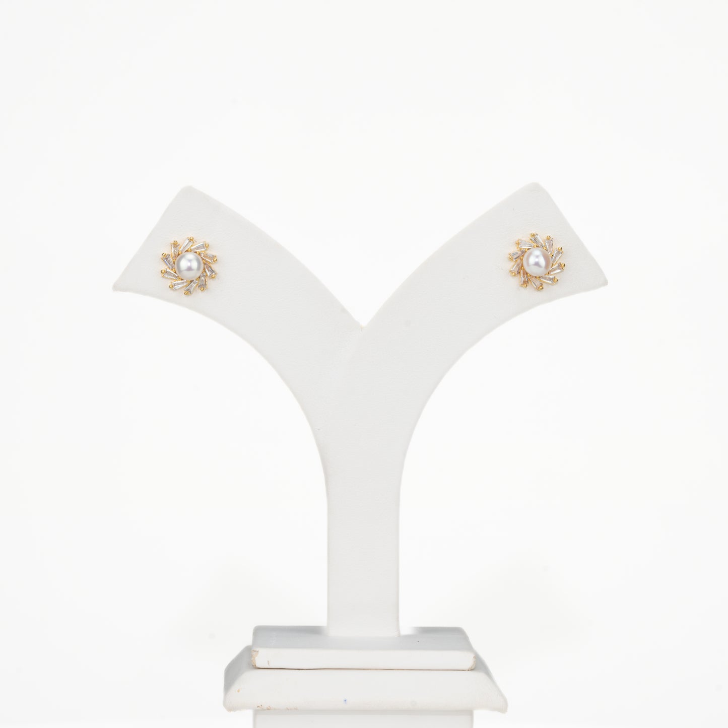 Enduring White Stone Freshwater Pearl Stud Earrings