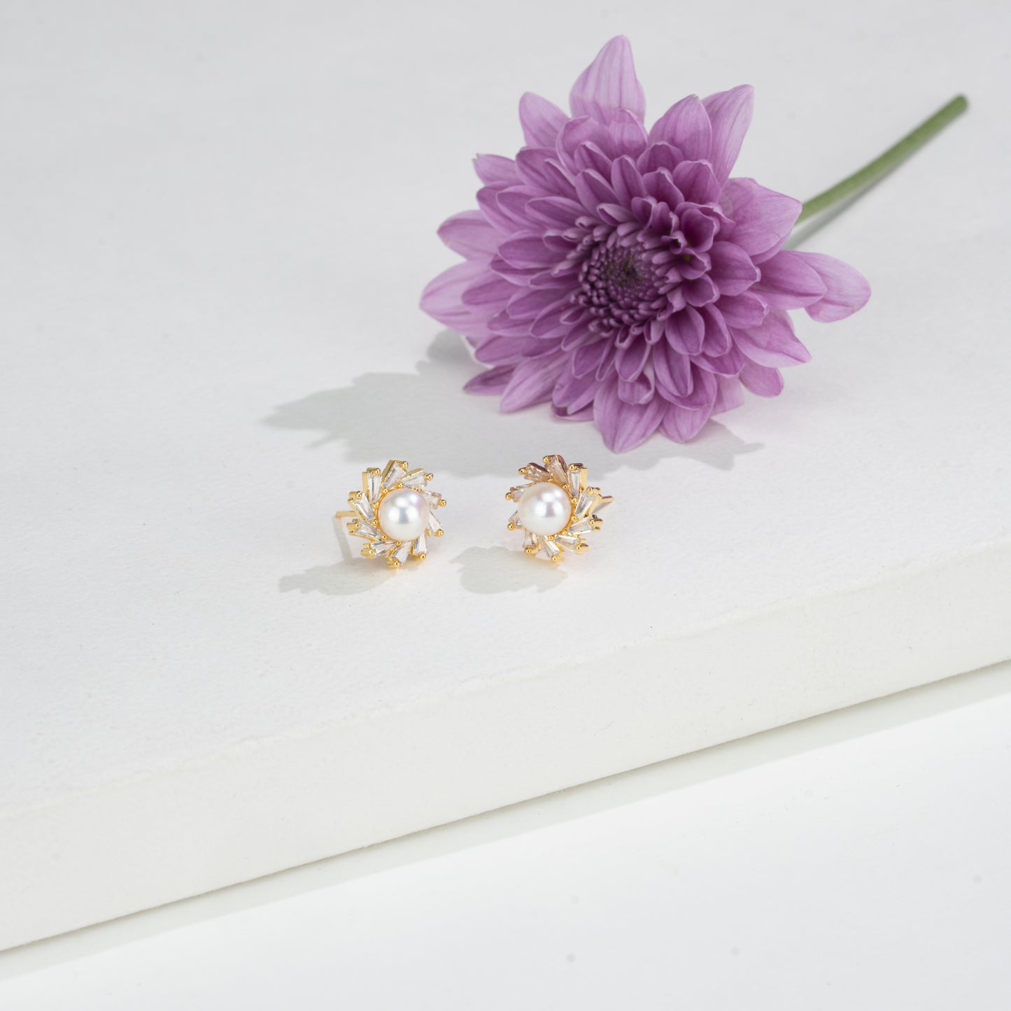 Enduring White Stone Freshwater Pearl Stud Earrings