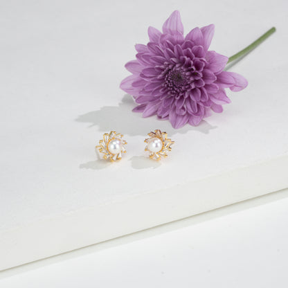 Enduring White Stone Freshwater Pearl Stud Earrings