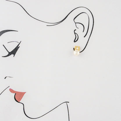 Delicate White Stone Freshwater Pearl Stud Earrings