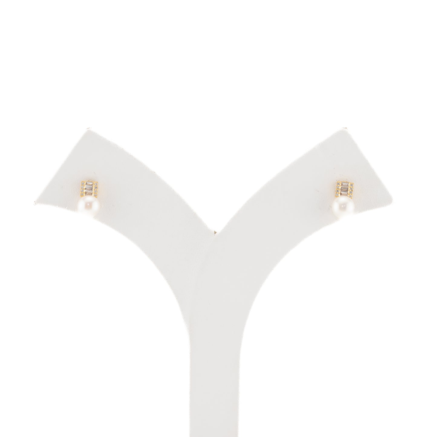 Delicate White Stone Freshwater Pearl Stud Earrings