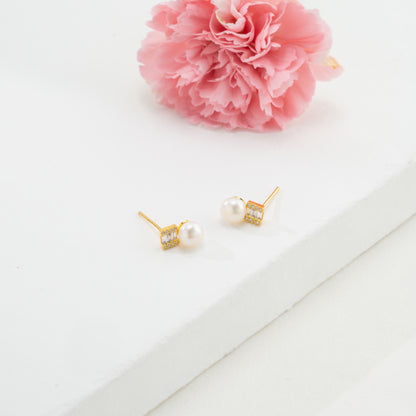 Delicate White Stone Freshwater Pearl Stud Earrings