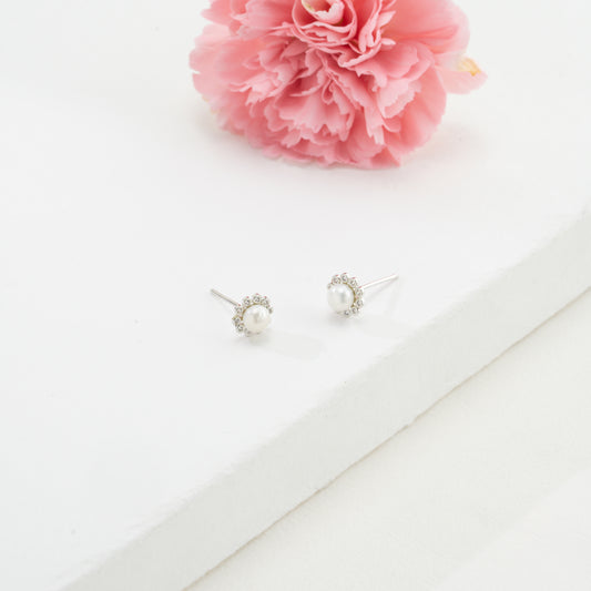 Modernity White Stone Freshwater Pearl Stud Earrings