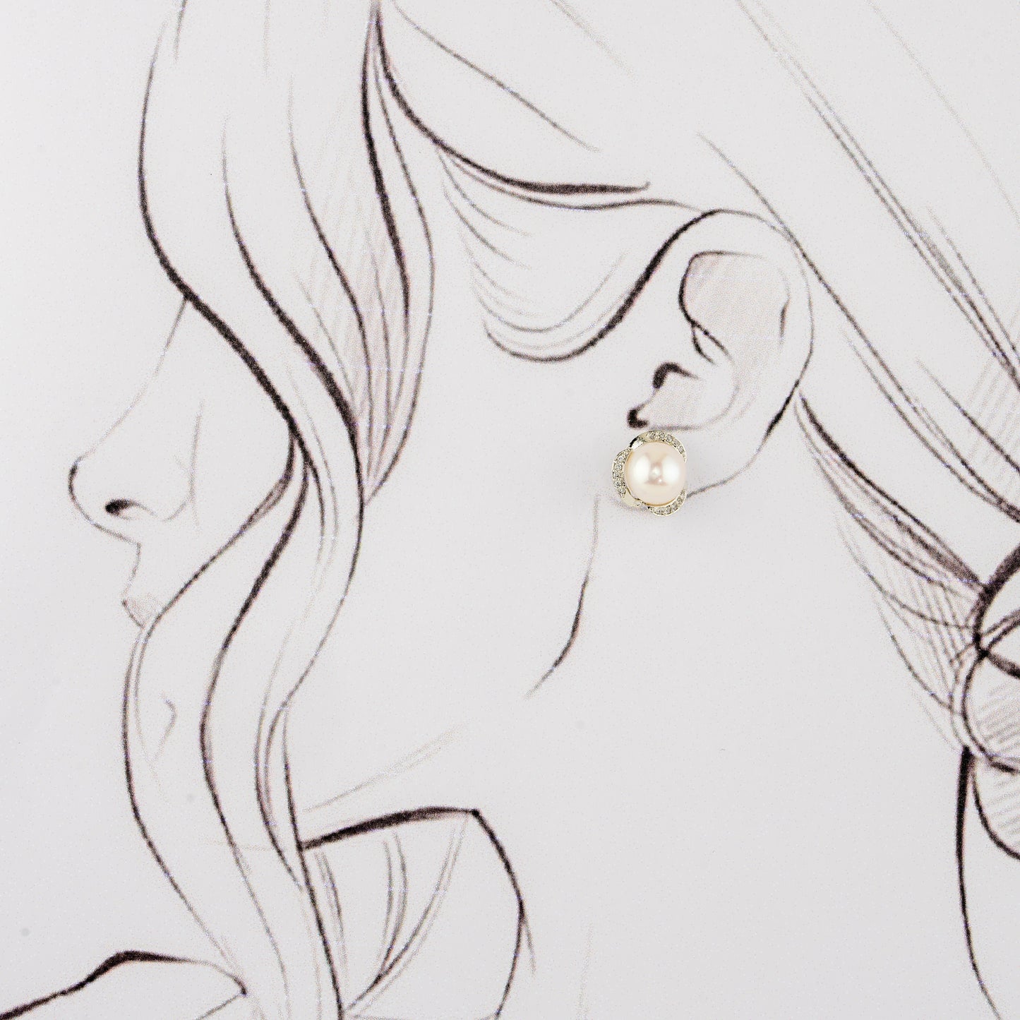 Radiance White Stone Freshwater Pearl Stud Earrings