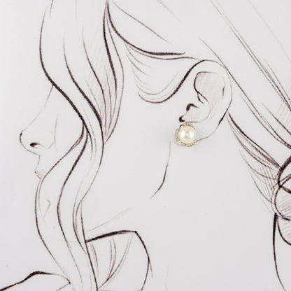 Radiance White Stone Freshwater Pearl Stud Earrings