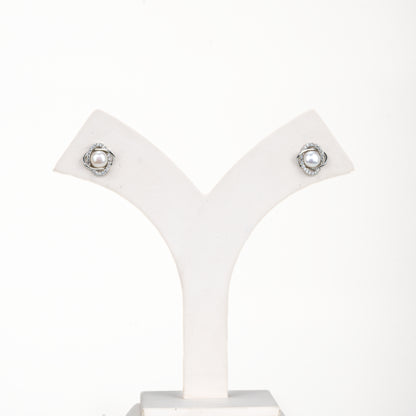 Radiance White Stone Freshwater Pearl Stud Earrings