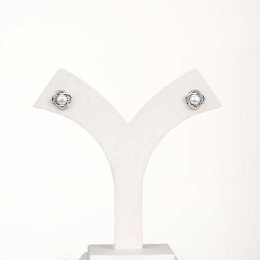 Radiance White Stone Freshwater Pearl Stud Earrings