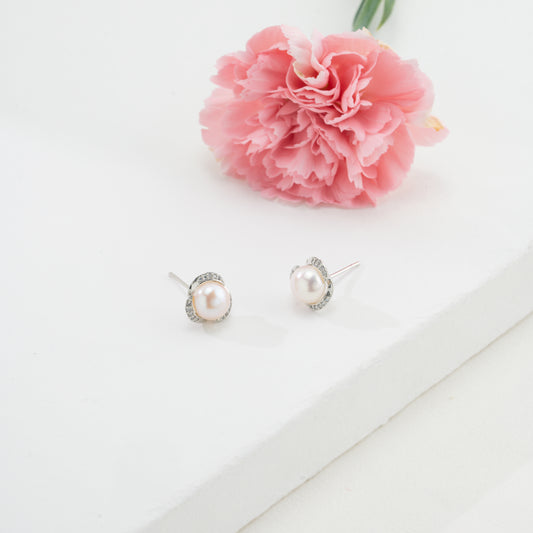 Radiance White Stone Freshwater Pearl Stud Earrings