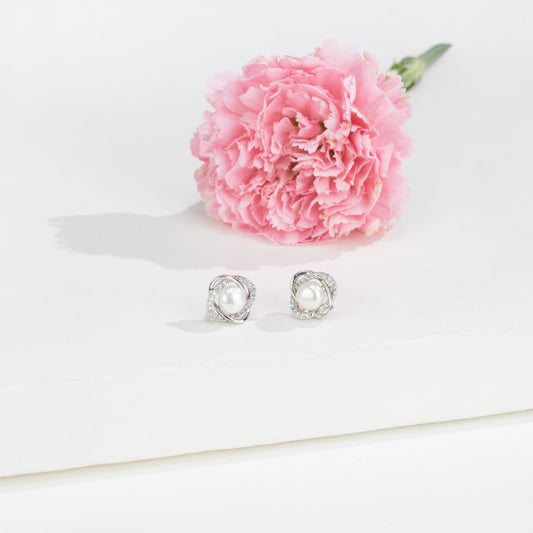 Radiance White Stone Freshwater Pearl Stud Earrings