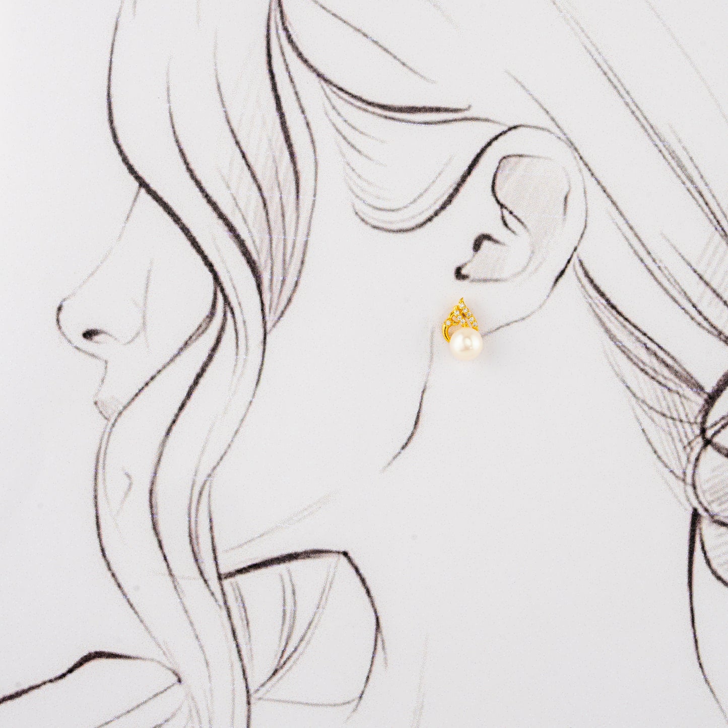 Charm White Stone Freshwater Pearl Stud Earrings