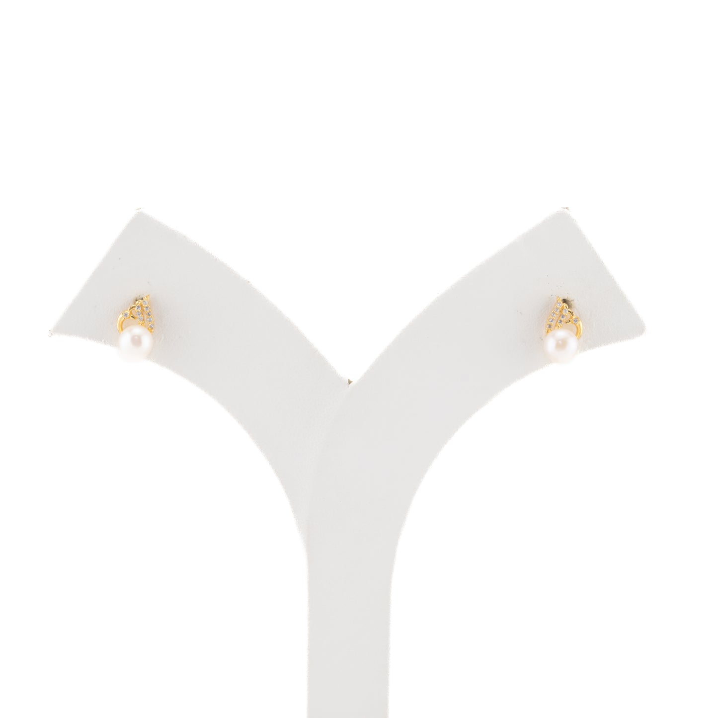 Charm White Stone Freshwater Pearl Stud Earrings