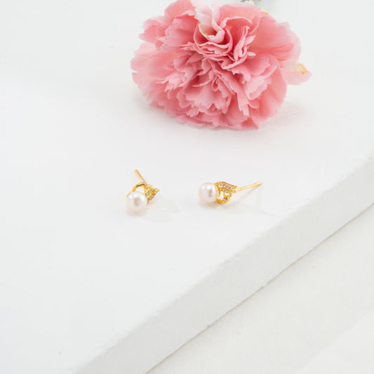 Charm White Stone Freshwater Pearl Stud Earrings