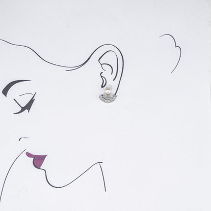 Classic White Stone Freshwater Pearl Stud Earrings