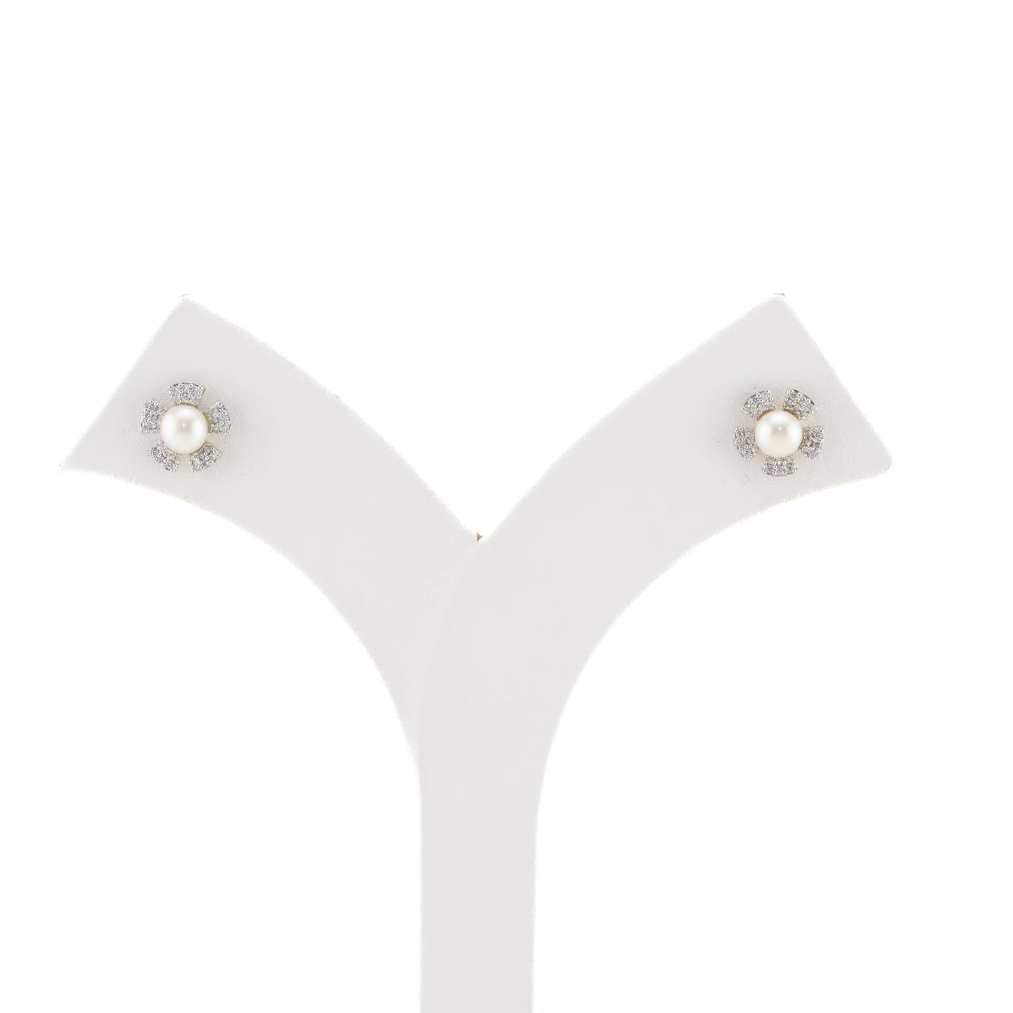 Classic White Stone Freshwater Pearl Stud Earrings