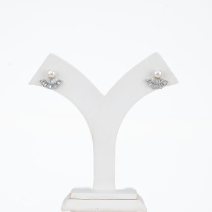 Classic White Stone Freshwater Pearl Stud Earrings