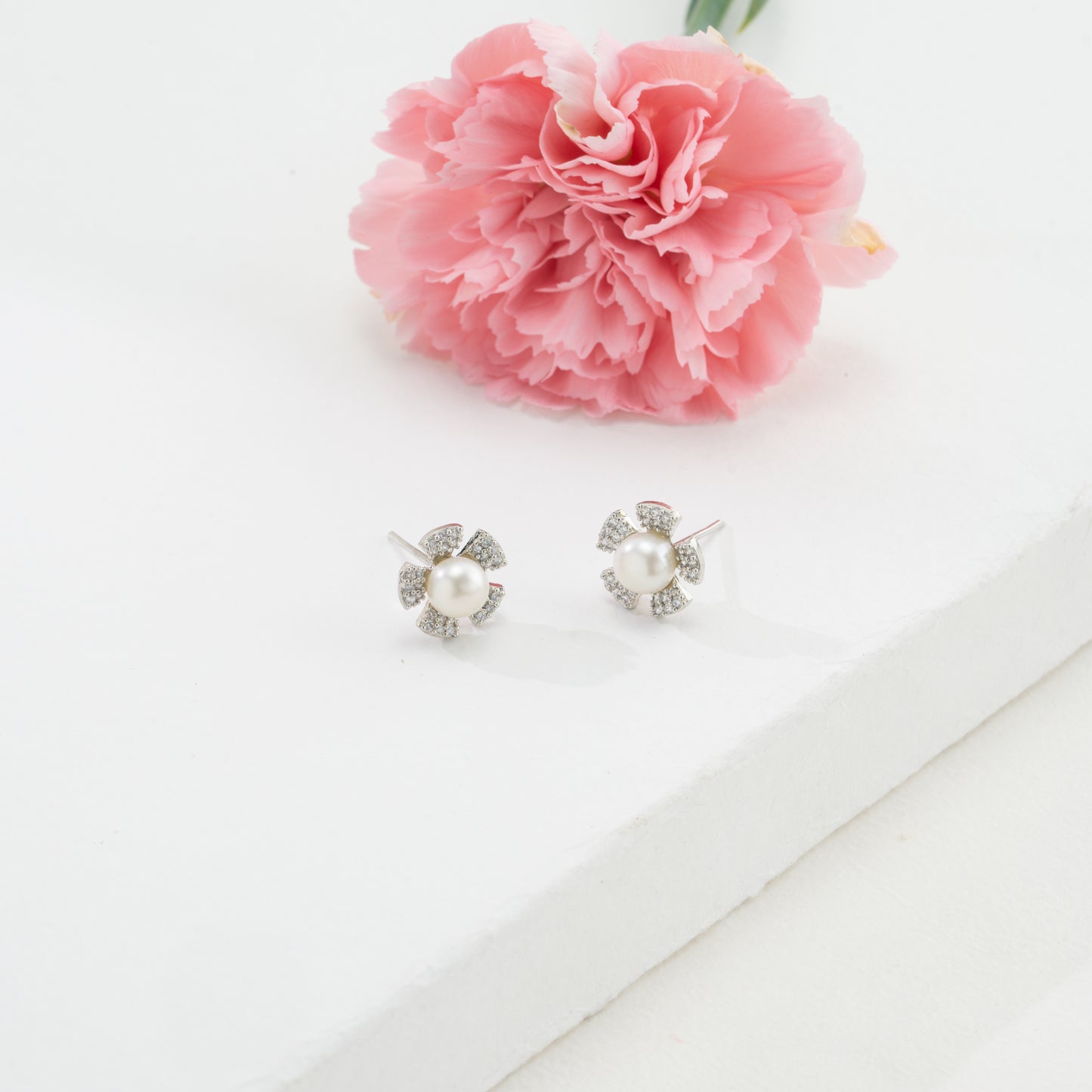 Classic White Stone Freshwater Pearl Stud Earrings