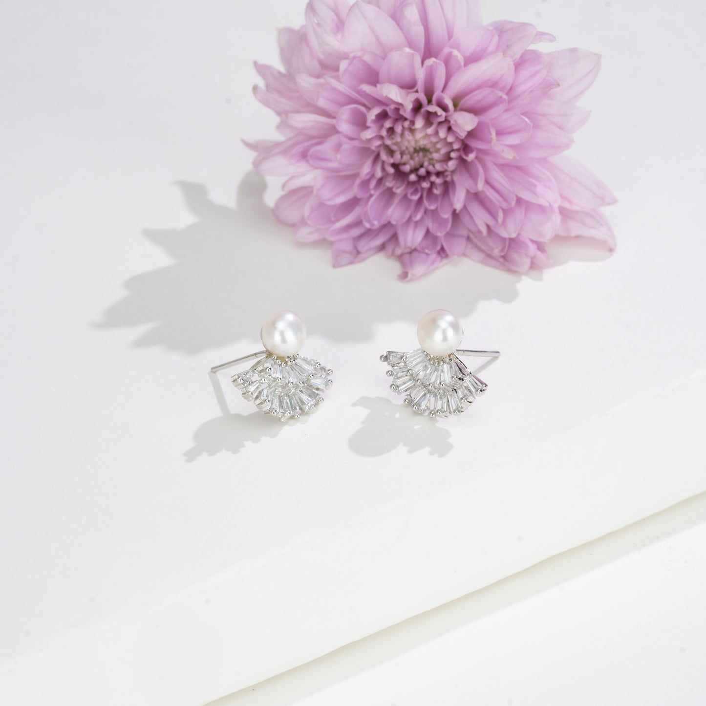 Classic White Stone Freshwater Pearl Stud Earrings