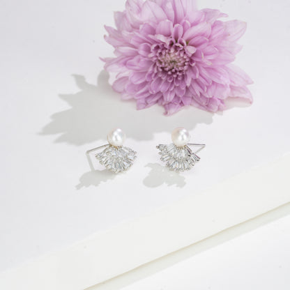 Classic White Stone Freshwater Pearl Stud Earrings