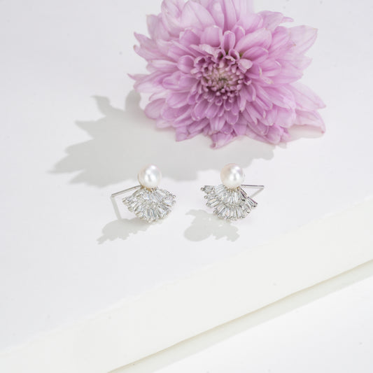 Classic White Stone Freshwater Pearl Stud Earrings