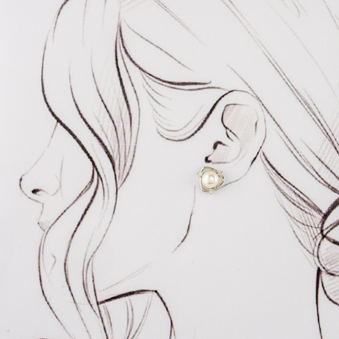 Luxury White Stone Freshwater Pearl Stud Earring