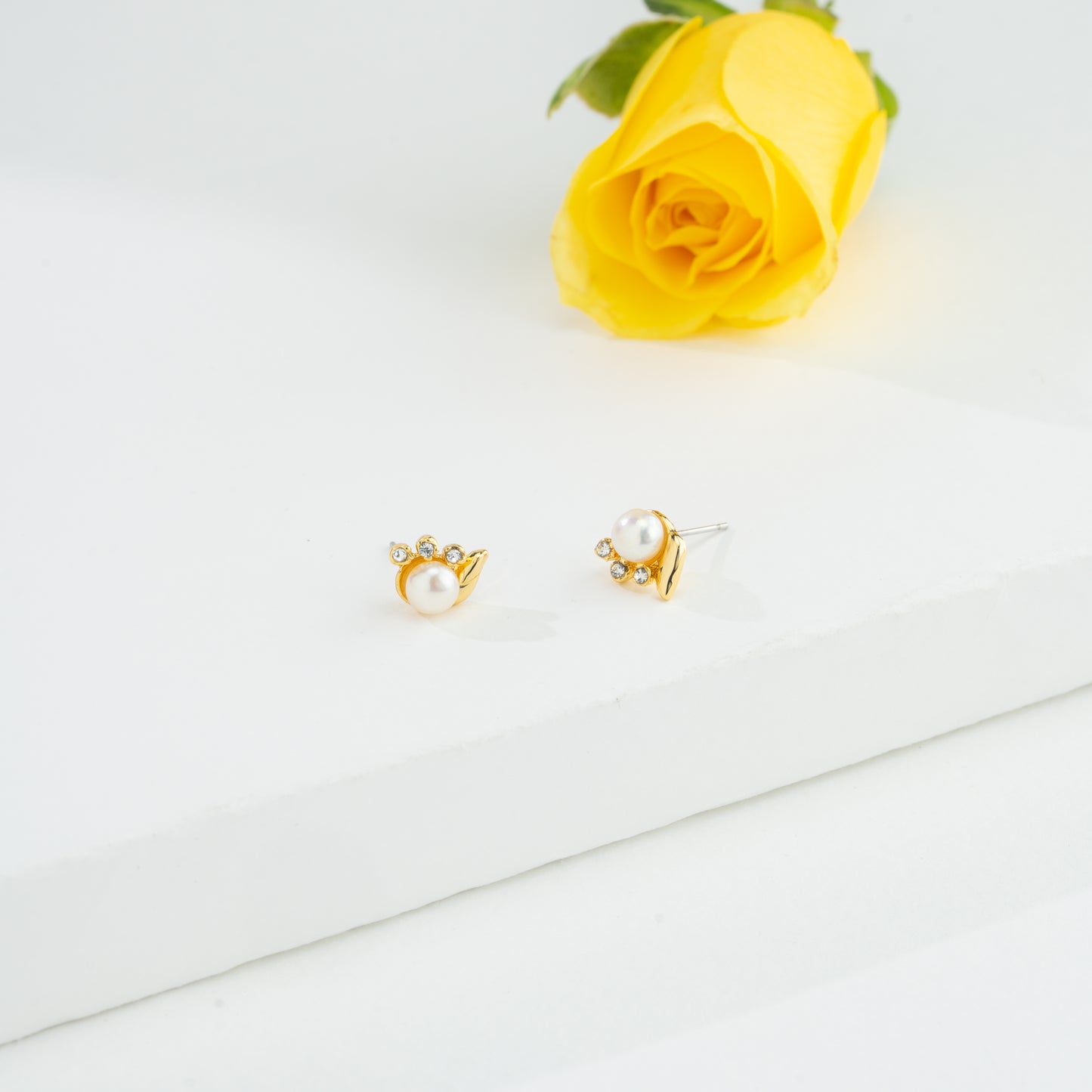Conch Inspired White Freshwater Pearl Stud Earrings