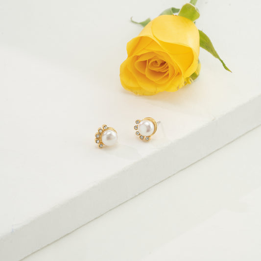 Conch Inspired White Freshwater Pearl Stud Earrings