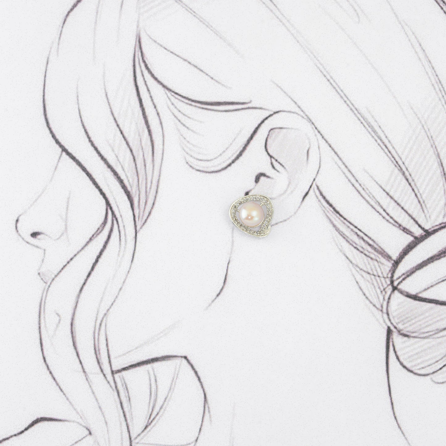 Iridescent White Stone Pink Freshwater Pearl Stud Earrings