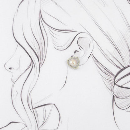 Iridescent White Stone Pink Freshwater Pearl Stud Earrings