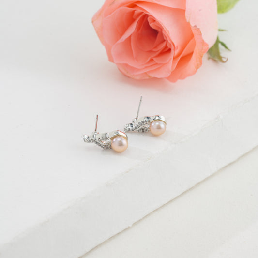 Glossy Pink Freshwater Pearl Stud Earrings