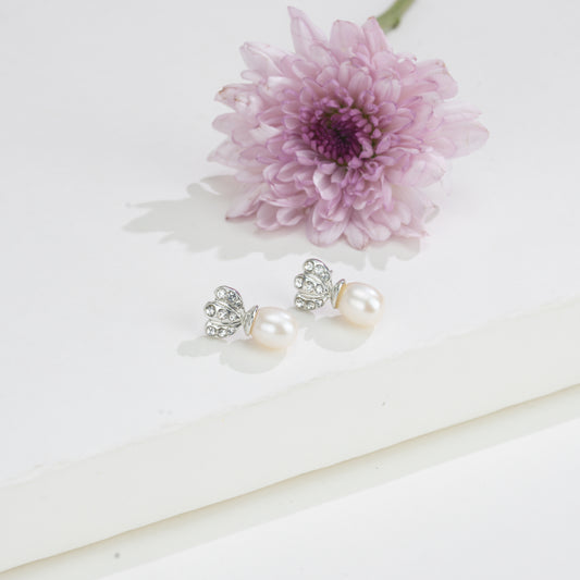 Glossy White Freshwater Pearl Stud Earrings